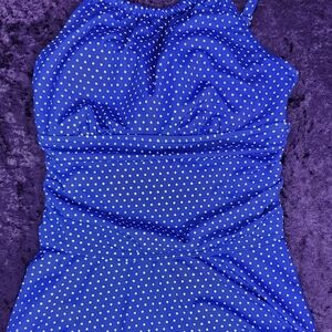 3For$15 Kim Rogers Blue Polka Dot Tankini Swimsuit Top Womens Large